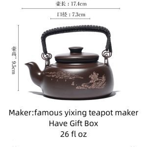 26 Oz Large Antique Authentic Chinese Yixing Purple Clay Teapot By Famous Maker
