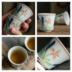 1.2 Fl Oz/35 Ml Hand Painted Iris Ceramic Chinese Gongfu Master Tea Ceremony Cup
