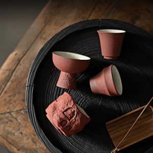 1.4 Fl Oz-3.4 Fl Oz Traditional Handmade Ocher Red Glaze Pottery Gongfu Master Tea Cup Set