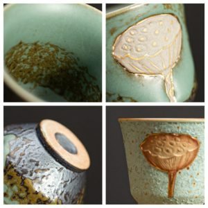 1.5 Fl Oz/45 Ml Small Antique Lotus Seedpod Ceramic Kung Fu Reusable Tea Cups