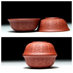 1.7 Fl Oz/50 Ml Small Antique Embossed Yixing Purple Clay Tea Cups