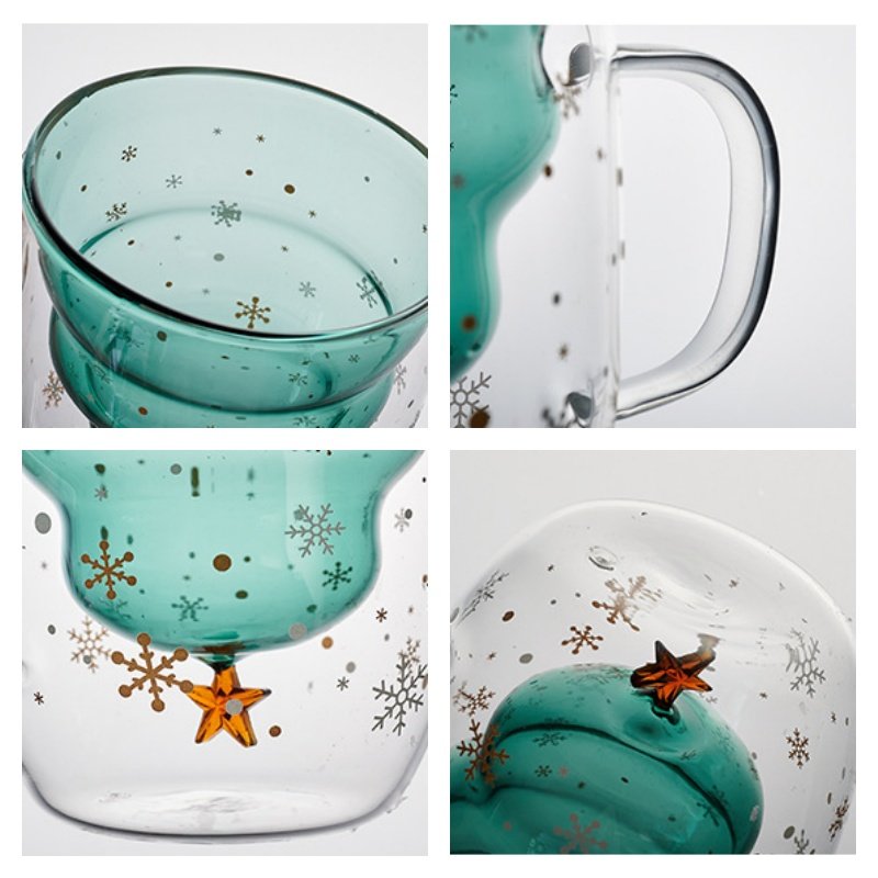 10.1 Fl Oz/300 Ml Green And Pink Christmas Tree And Santa Claus Glass Tea Cups With Lid 10.1 Fl Oz/300 Ml Green And Pink Christmas Tree And Santa Claus Glass Tea Cups With Lid
