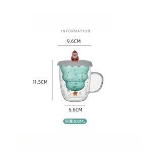 10.1 Fl Oz/300 Ml Green And Pink Christmas Tree And Santa Claus Glass Tea Cups With Lid