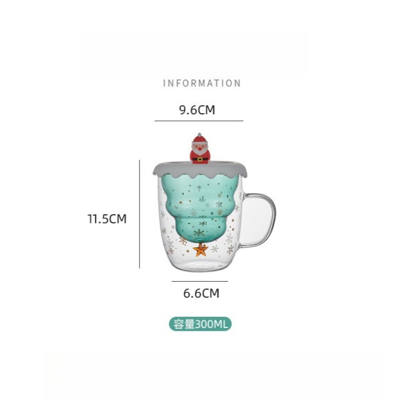 10.1 Fl Oz/300 Ml Green And Pink Christmas Tree And Santa Claus Glass Tea Cups With Lid 10.1 Fl Oz/300 Ml Green And Pink Christmas Tree And Santa Claus Glass Tea Cups With Lid