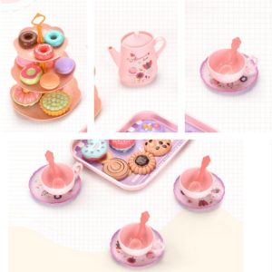 Pink Rabbit Princess Tinplate Metal Childs Tea Party Sets With Dessert Stand For Little Girls