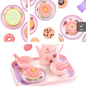 Pink Rabbit Princess Tinplate Metal Childs Tea Party Sets With Dessert Stand For Little Girls