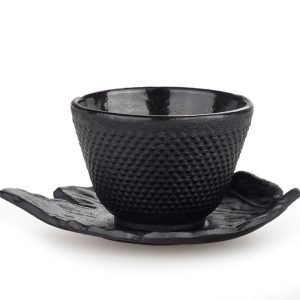 2.2 Fl Oz/65 Ml Black Particle Cast Iron Tea Cup With Saucer