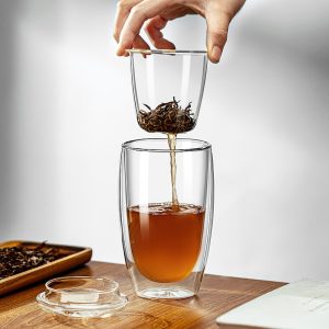 15.2 Fl Oz/450 Ml Transparent Glass Tea Mug With Purple Clay Infuser And Handle