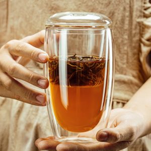 15.2 Fl Oz/450 Ml Transparent Glass Tea Mug With Purple Clay Infuser And Handle