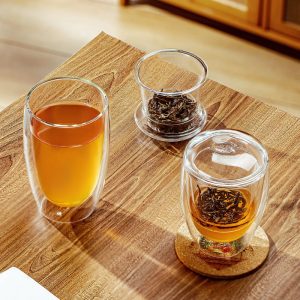 15.2 Fl Oz/450 Ml Transparent Glass Tea Mug With Purple Clay Infuser And Handle