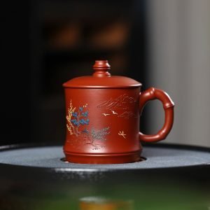 11.8 Fl Oz/350 Ml All Hand-painted Plum Yixing Purple Clay Zisha Tea Cup