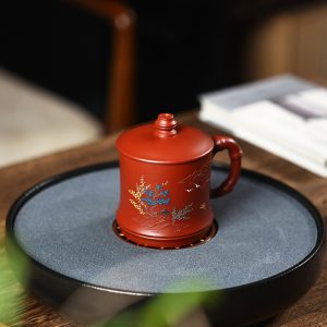 11.8 Fl Oz/350 Ml All Hand-painted Plum Yixing Purple Clay Zisha Tea Cup