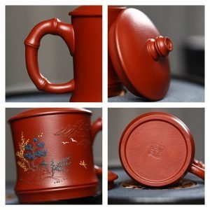 11.8 Fl Oz/350 Ml All Hand-painted Plum Yixing Purple Clay Zisha Tea Cup