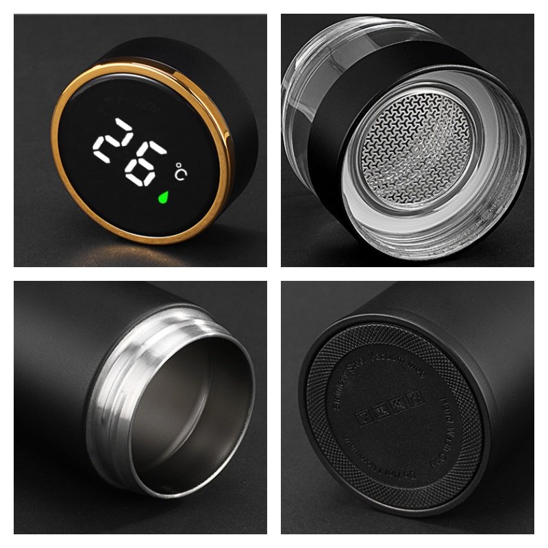 12.5 Fl Oz/370 Ml Black And White Small Stainless Steel Thermal Tea Cups With Lids 12.5 Fl Oz/370 Ml Black And White Small Stainless Steel Thermal Tea Cups With Lids