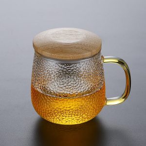 13.5 Fl Oz/400 Ml White And Green Clear Glass Tea Cups Tea Mug With Glass Infuser And Wooden Lid