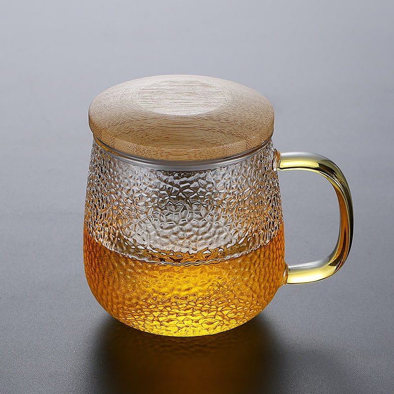 13.5 Fl Oz/400 Ml White And Green Clear Glass Tea Cups Tea Mug With Glass Infuser And Wooden Lid 13.5 Fl Oz/400 Ml White And Green Clear Glass Tea Cups Tea Mug With Glass Infuser And Wooden Lid