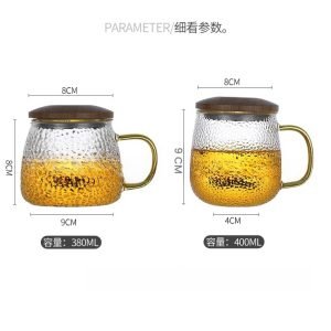 13.5 Fl Oz/400 Ml White And Green Clear Glass Tea Cups Tea Mug With Glass Infuser And Wooden Lid