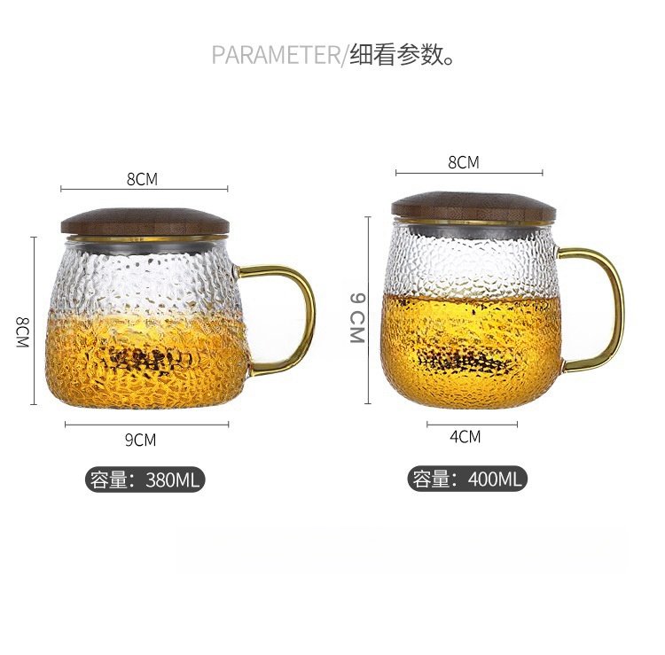 13.5 Fl Oz/400 Ml White And Green Clear Glass Tea Cups Tea Mug With Glass Infuser And Wooden Lid 13.5 Fl Oz/400 Ml White And Green Clear Glass Tea Cups Tea Mug With Glass Infuser And Wooden Lid
