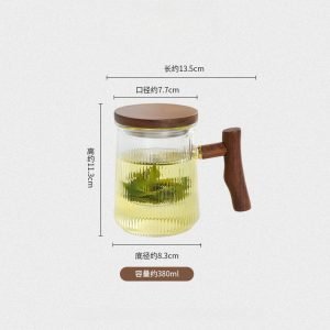 13.5 Fl Oz/400 Ml Crystal Glass Tea Mug With Glass Strainer And Wooden Lid