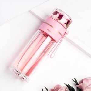 15.2 Fl Oz/450 Ml Transparent Glass Tea Mug With Purple Clay Infuser And Handle