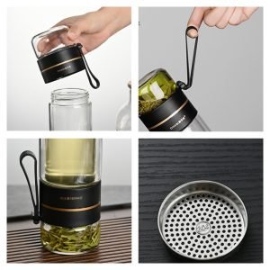 15.2 Fl Oz/450 Ml Transparent Glass Tea Mug With Purple Clay Infuser And Handle