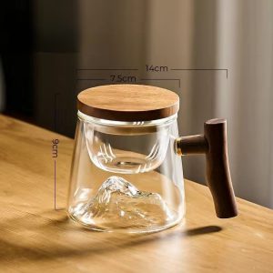 13.5 Fl Oz/400 Ml White And Green Clear Glass Tea Cups Tea Mug With Glass Infuser And Wooden Lid