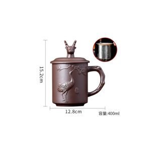 13.5 Fl Oz/400 Ml Large Capacity Magpie And Crane Pattern Yixing Zisha Tea Cup With Lid