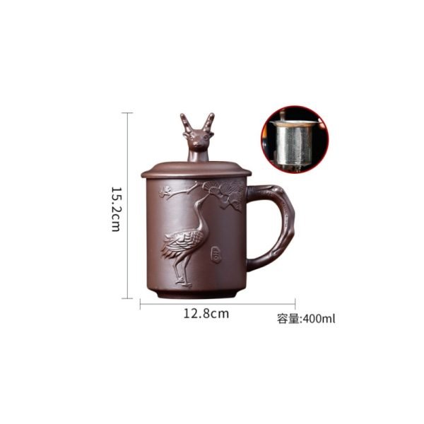 13.5 Fl Oz/400 Ml Large Capacity Magpie And Crane Pattern Yixing Zisha Tea Cup With Lid