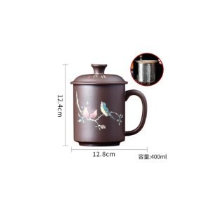 13.5 Fl Oz/400 Ml Large Capacity Magpie And Crane Pattern Yixing Zisha Tea Cup With Lid