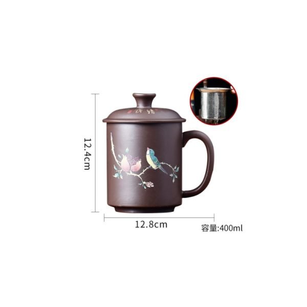 13.5 Fl Oz/400 Ml Large Capacity Magpie And Crane Pattern Yixing Zisha Tea Cup With Lid