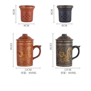 16.9 Fl Oz/500 Ml Lucky Dragon Yixing Antique Tea Mug Purple Clay Tea Cup With Handle And Purple Clay Infuser