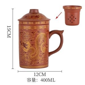 16.9 Fl Oz/500 Ml Lucky Dragon Yixing Antique Tea Mug Purple Clay Tea Cup With Handle And Purple Clay Infuser