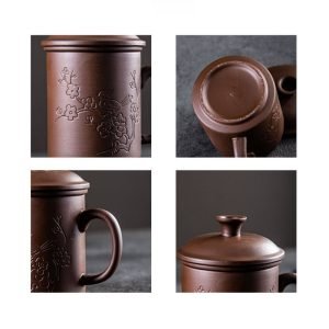 13.5 Fl Oz/400 Ml Carved Flower Yixing Purple Clay Zisha Tea Cup With Lid