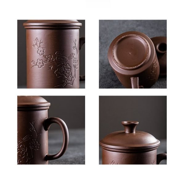 13.5 Fl Oz/400 Ml Carved Flower Yixing Purple Clay Zisha Tea Cup With Lid