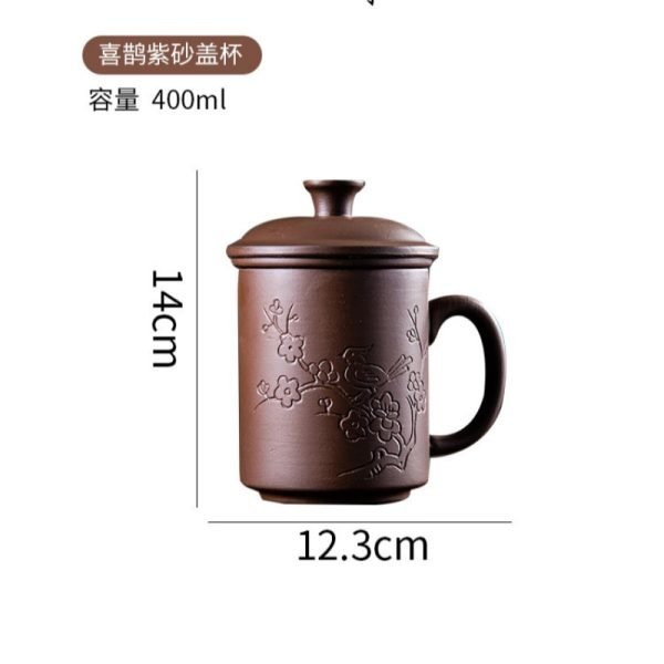 13.5 Fl Oz/400 Ml Carved Flower Yixing Purple Clay Zisha Tea Cup With Lid