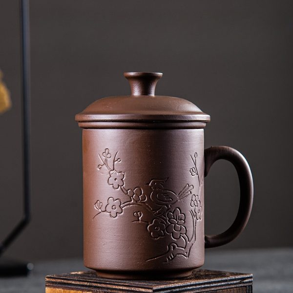 13.5 Fl Oz/400 Ml Carved Flower Yixing Purple Clay Zisha Tea Cup With Lid