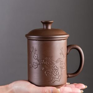 13.5 Fl Oz/400 Ml Carved Flower Yixing Purple Clay Zisha Tea Cup With Lid