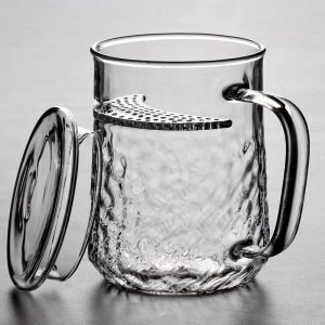 13.5 Fl Oz/400 Ml White And Green Clear Glass Tea Cups Tea Mug With Glass Infuser And Wooden Lid