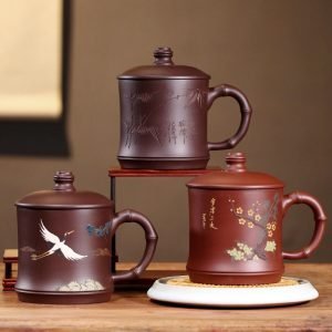 16.9 Fl Oz/500 Ml Lucky Dragon Yixing Antique Tea Mug Purple Clay Tea Cup With Handle And Purple Clay Infuser
