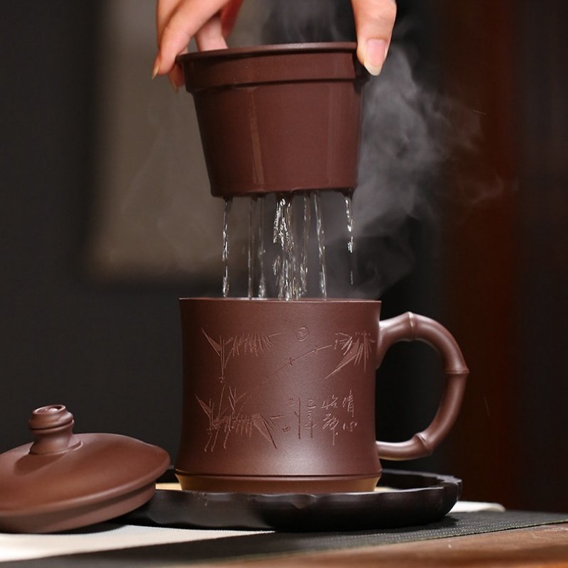 16.9 Fl Oz/500 Ml Lucky Dragon Yixing Antique Tea Mug Purple Clay Tea Cup With Handle And Purple Clay Infuser 16.9 Fl Oz/500 Ml Lucky Dragon Yixing Antique Tea Mug Purple Clay Tea Cup With Handle And Purple Clay Infuser