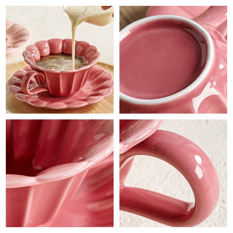 5.1 Fl Oz/150 Ml Pink And Rose Red Ceramic Coffee Tea Cups And Saucers Sets 5.1 Fl Oz/150 Ml Pink And Rose Red Ceramic Coffee Tea Cups And Saucers Sets
