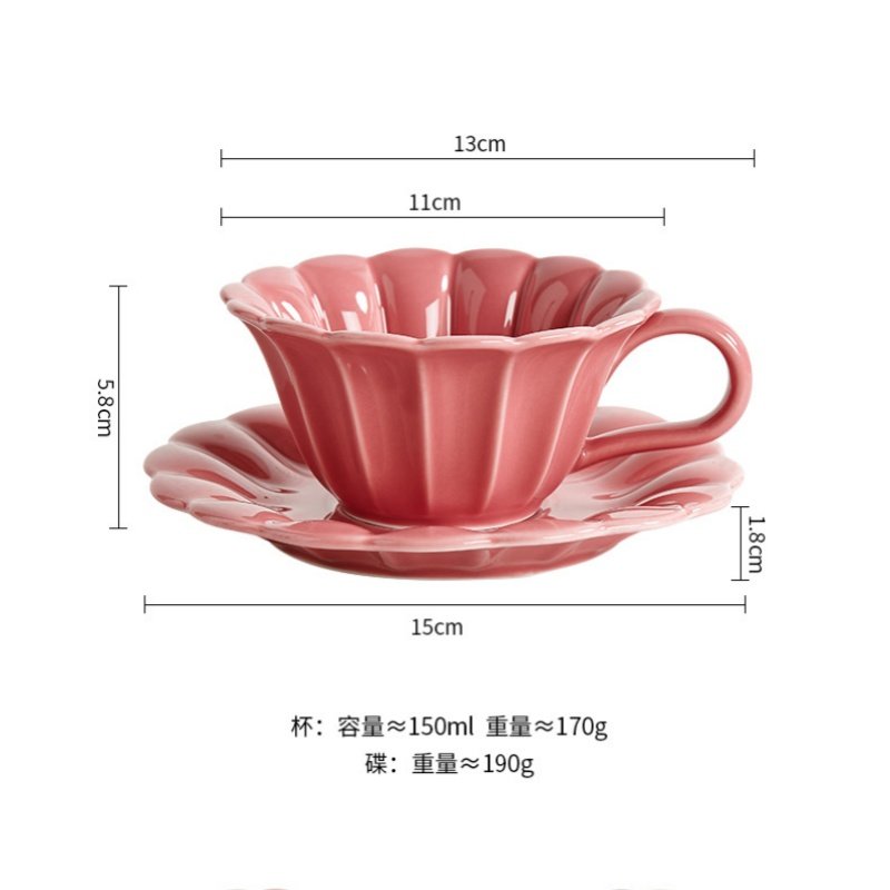 5.1 Fl Oz/150 Ml Pink And Rose Red Ceramic Coffee Tea Cups And Saucers Sets 5.1 Fl Oz/150 Ml Pink And Rose Red Ceramic Coffee Tea Cups And Saucers Sets