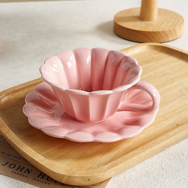 5.1 Fl Oz/150 Ml Pink And Rose Red Ceramic Coffee Tea Cups And Saucers Sets 5.1 Fl Oz/150 Ml Pink And Rose Red Ceramic Coffee Tea Cups And Saucers Sets