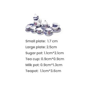 15 Pcs/set Vintage White And Blue Porcelain Dollhouse Miniature Tea Set For Kids