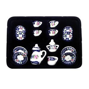 15 Pcs/set Vintage White And Blue Porcelain Dollhouse Miniature Tea Set For Kids