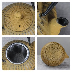 16.9 Fl Oz Small Yellow Enamel Old Cast Iron Teapot Set For Sale