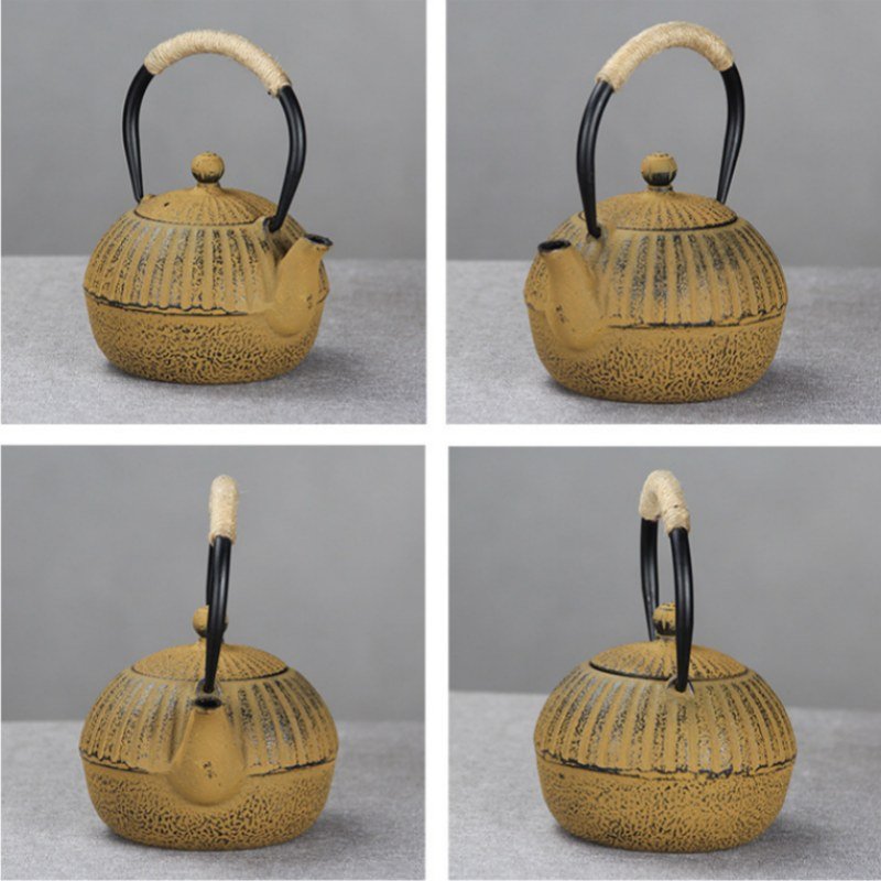 16.9 Fl Oz Small Yellow Enamel Old Cast Iron Teapot Set For Sale 16.9 Fl Oz Small Yellow Enamel Old Cast Iron Teapot Set For Sale