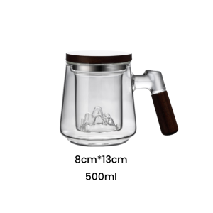 13.5 Fl Oz/400 Ml White And Green Clear Glass Tea Cups Tea Mug With Glass Infuser And Wooden Lid