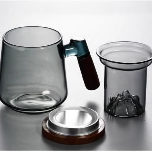13.5 Fl Oz/400 Ml White And Green Clear Glass Tea Cups Tea Mug With Glass Infuser And Wooden Lid