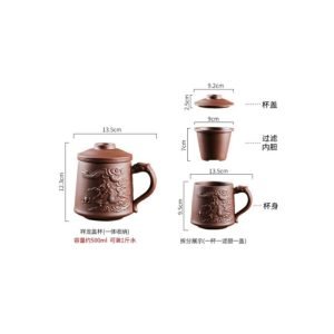 16.9 Fl Oz/500 Ml Lucky Dragon Yixing Antique Tea Mug Purple Clay Tea Cup With Handle And Purple Clay Infuser